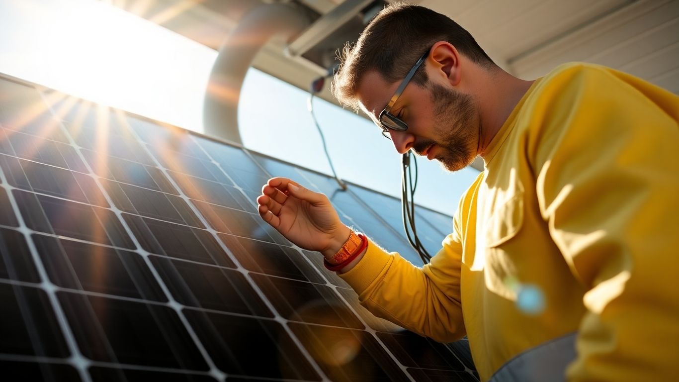 Technician checking a photovoltaic installation