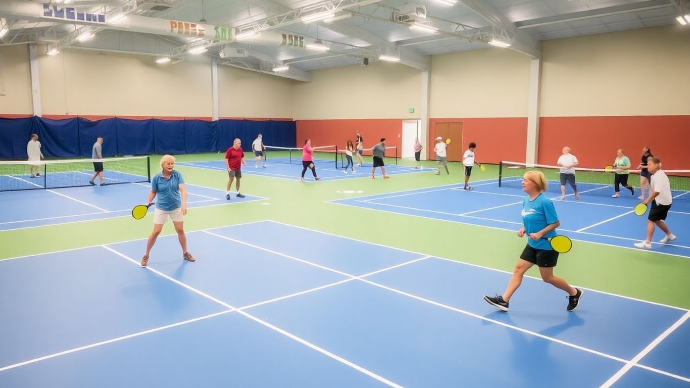 Players enjoying tennis and pickleball inside modern facility