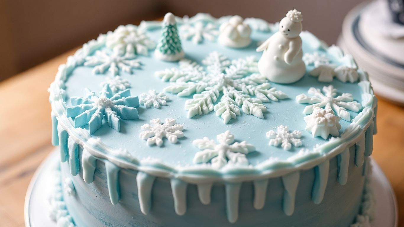 Winter-themed cake with snowflake decorations