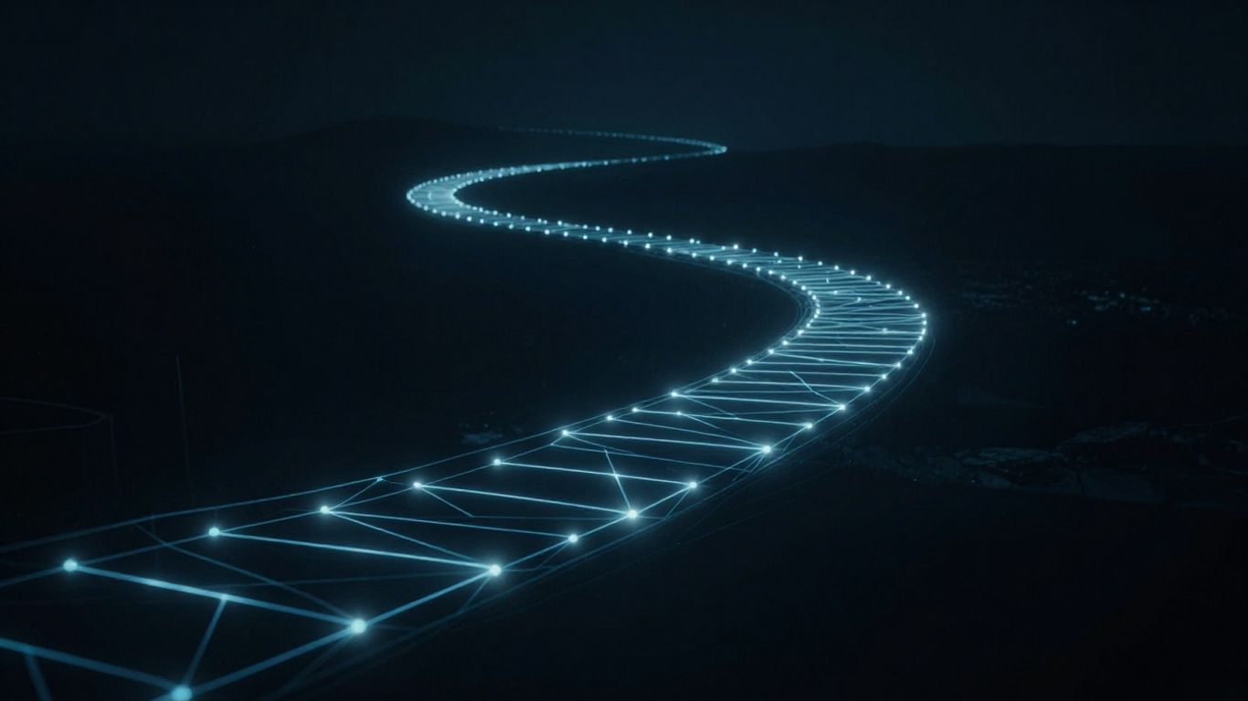 Digital path through abstract cyber landscape