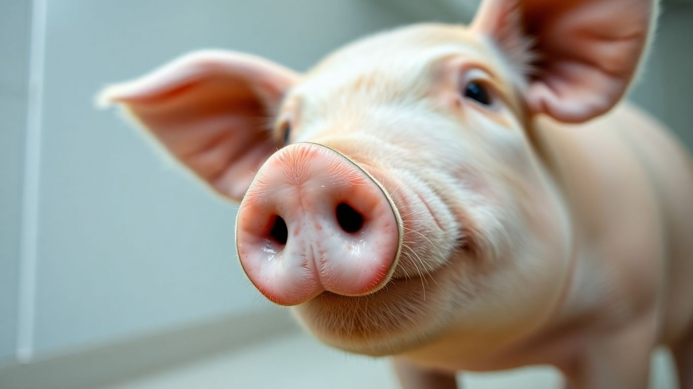 Healthy pig snout in a research setting