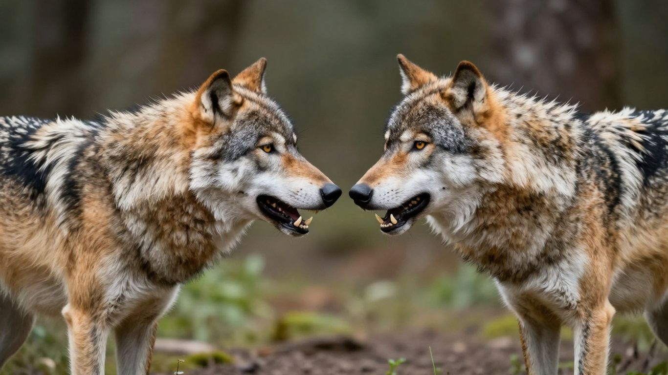 Zwei Wölfe im Kampf