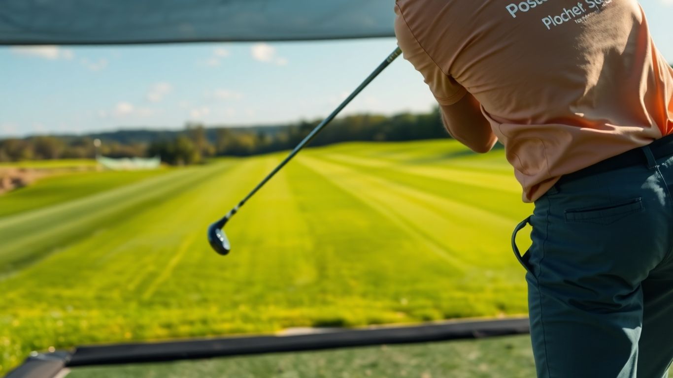 Golfer swinging club on a driving range