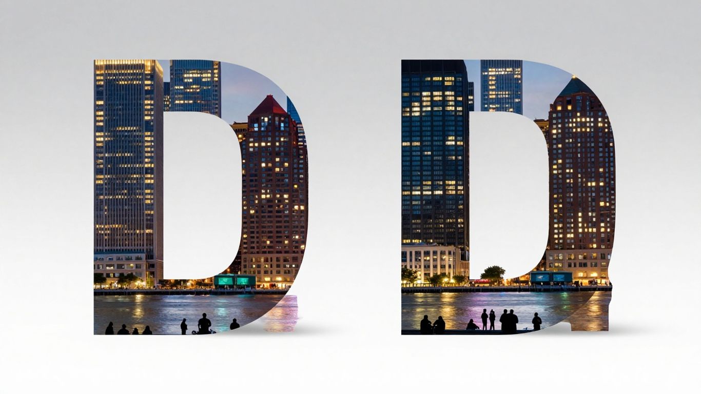 Long Island City skyline with waterfront activities at dusk.