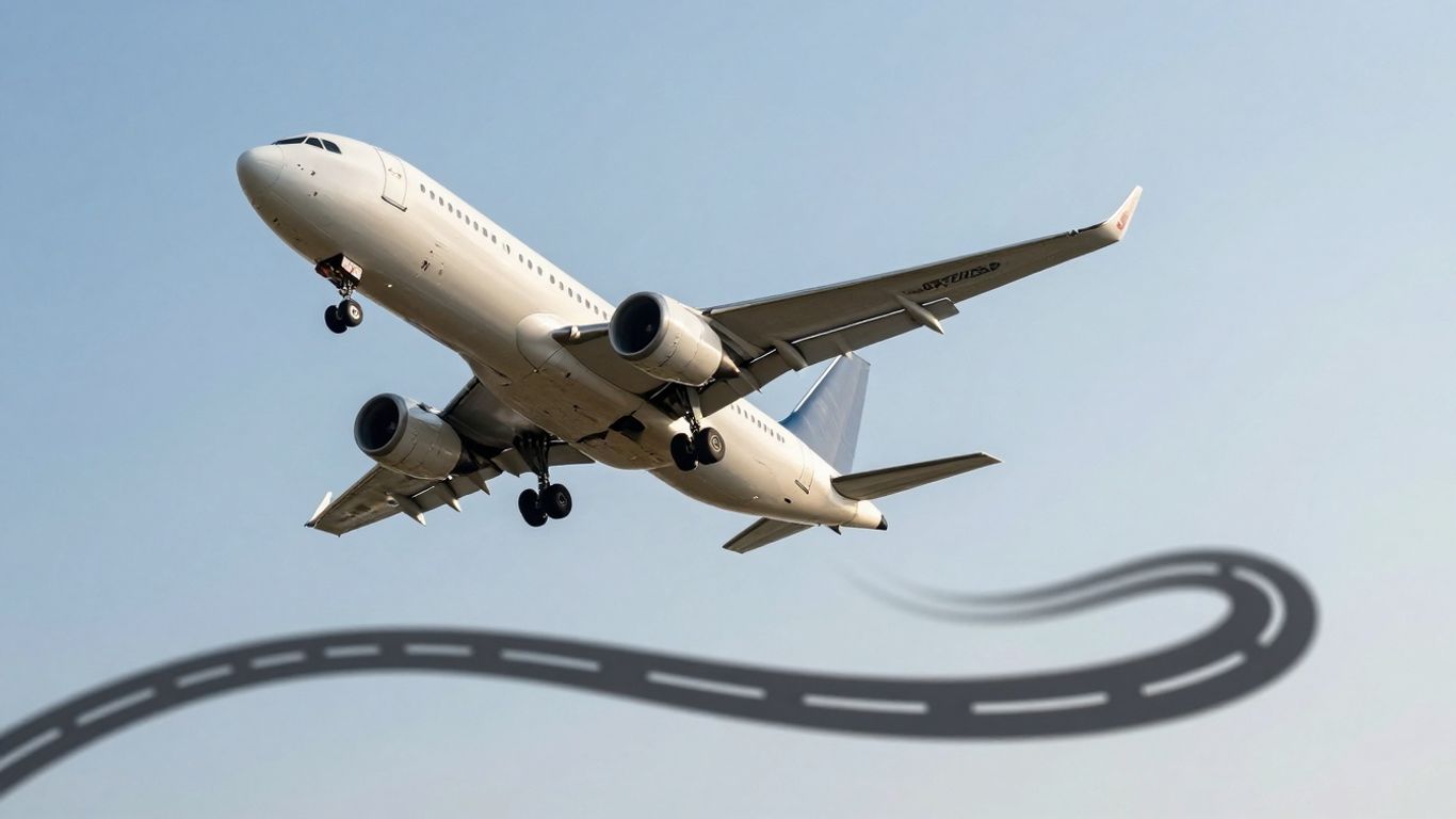 Airplane flying through a blue sky.