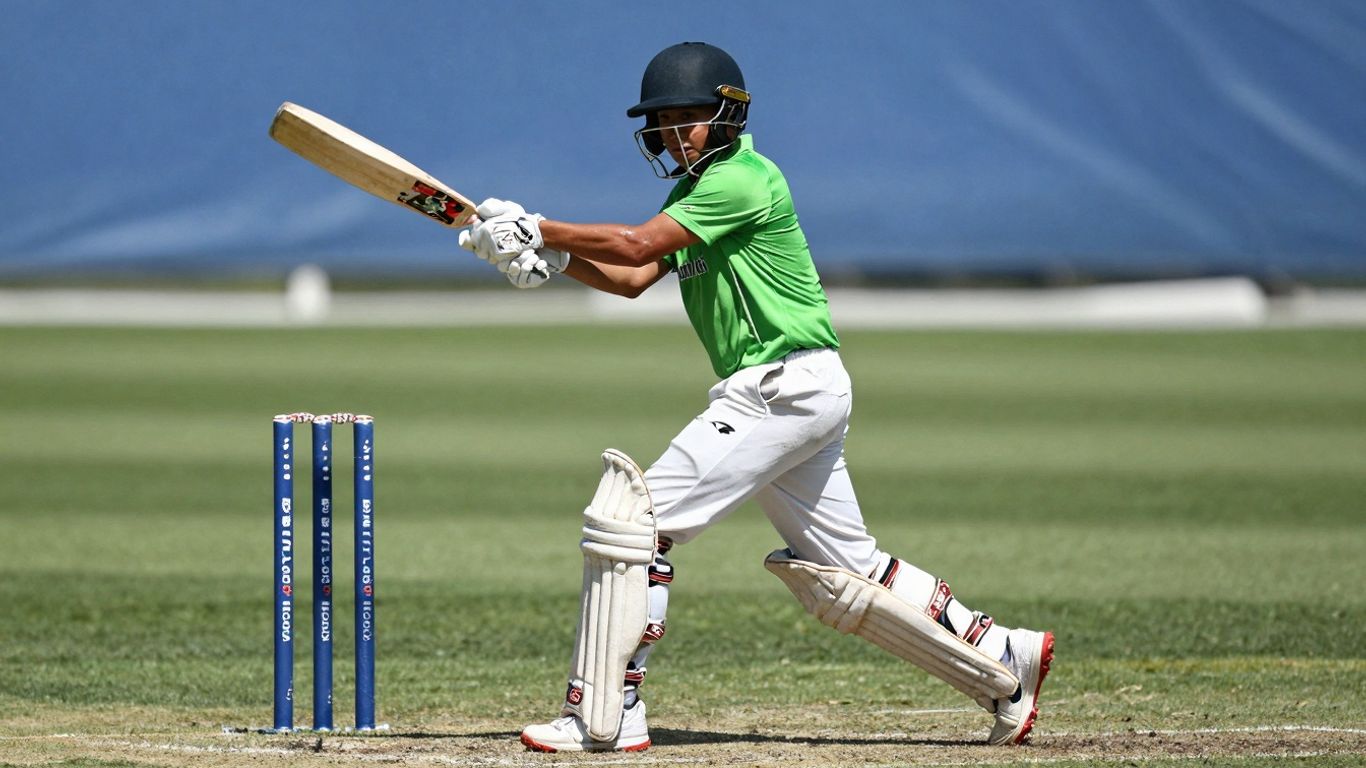 Young cricketer batting during practice session