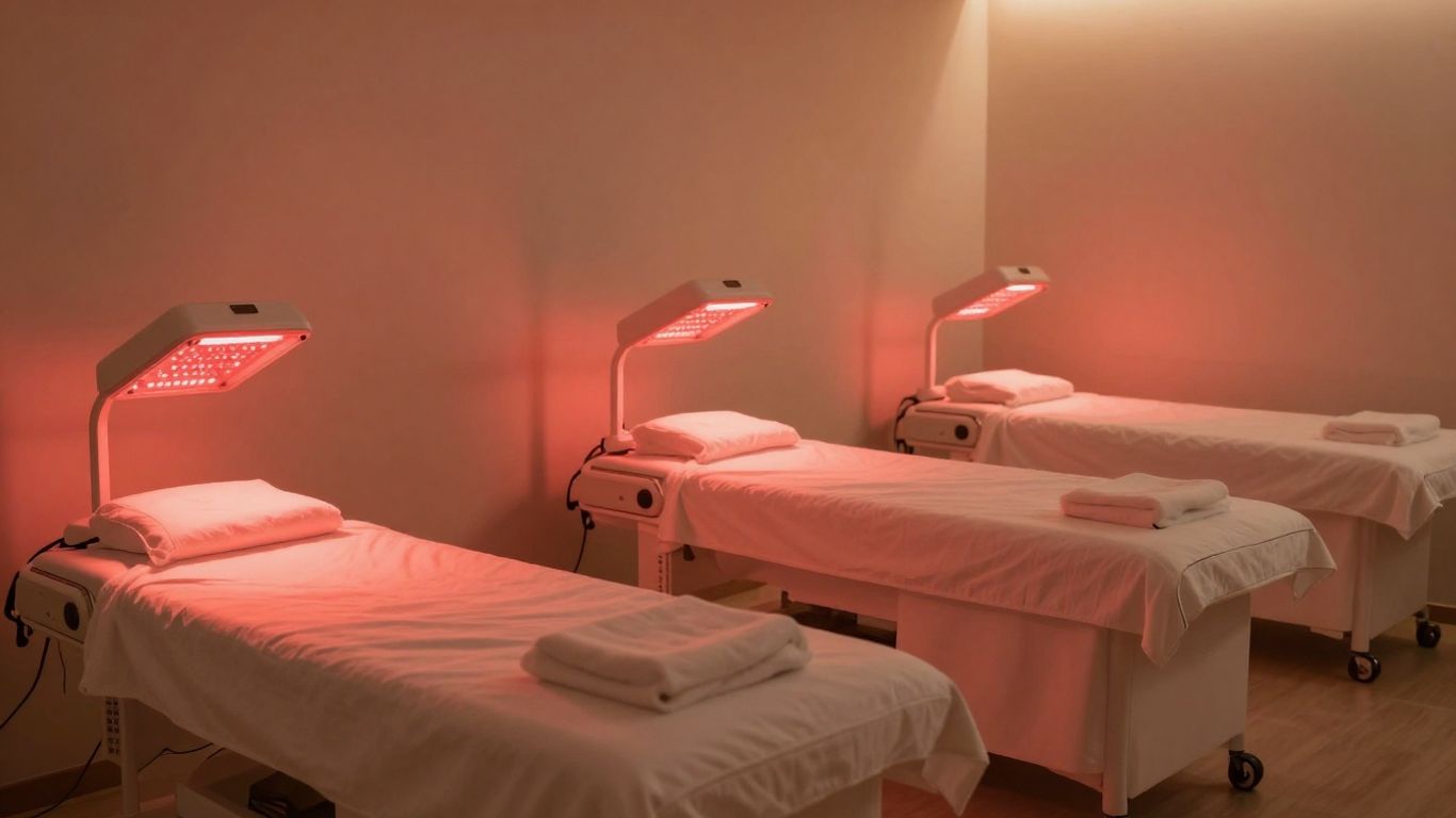 Red light therapy wellness center interior.