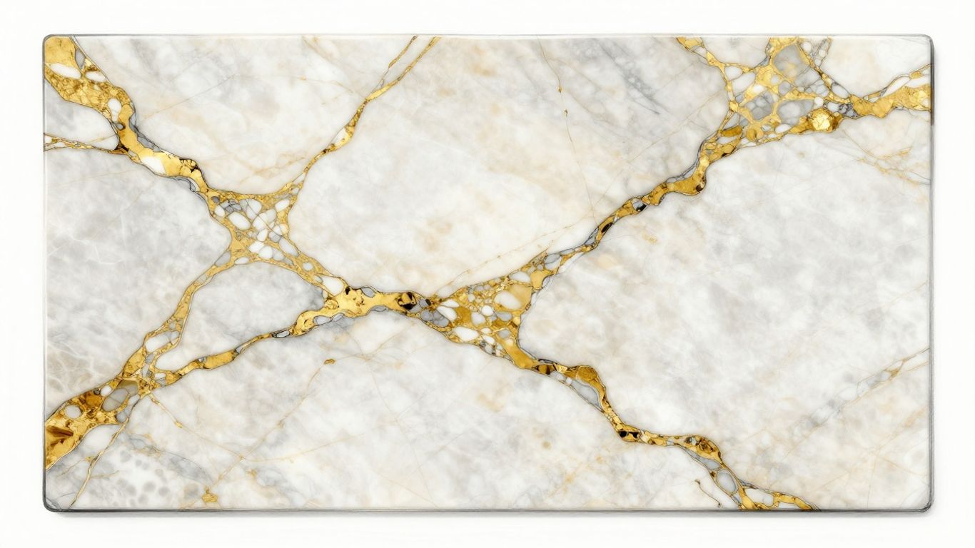 Calacatta Gold marble slab sketch with gold and grey veins.