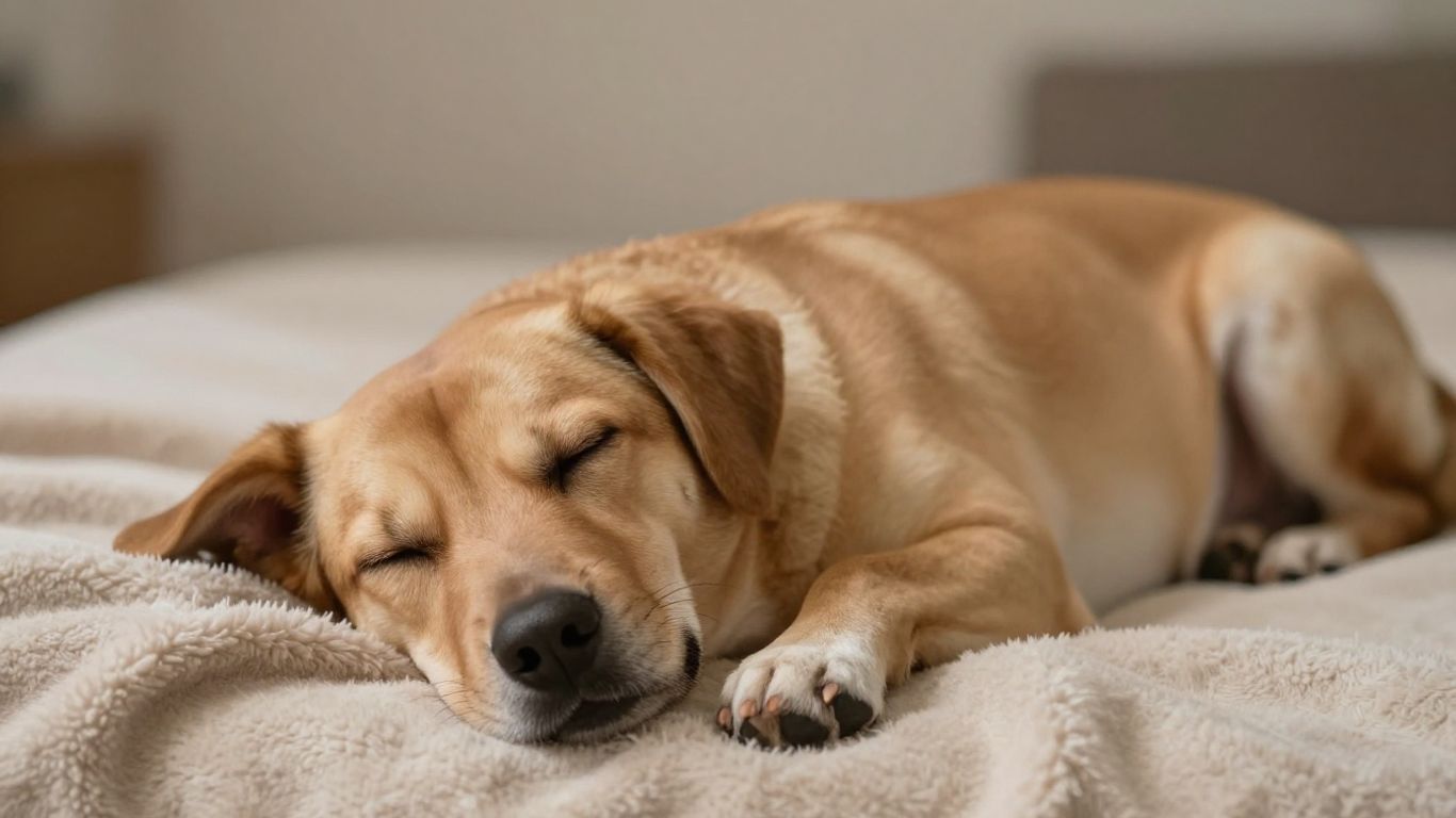 A content dog relaxing peacefully.