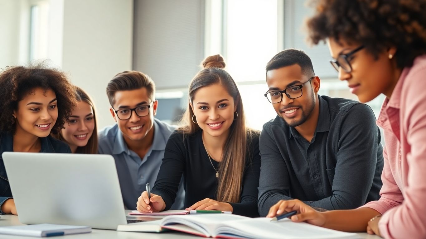 Students studying for TOEFL exam