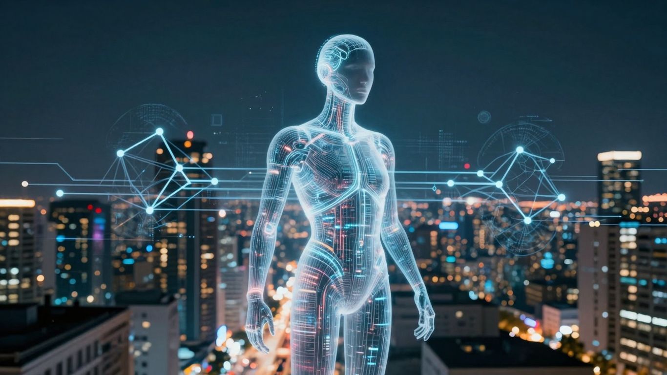 Futuristic AI agent builder interface with glowing circuits.