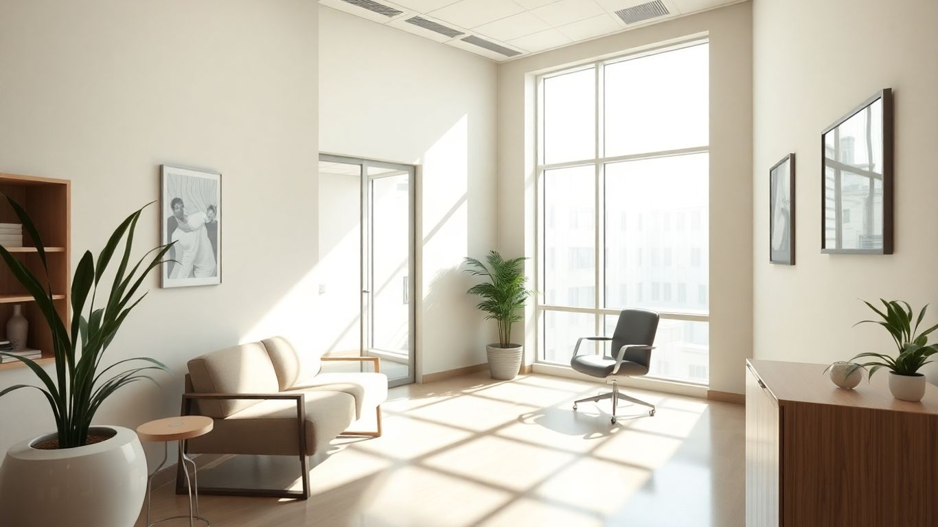 Modern medical office interior with natural light.
