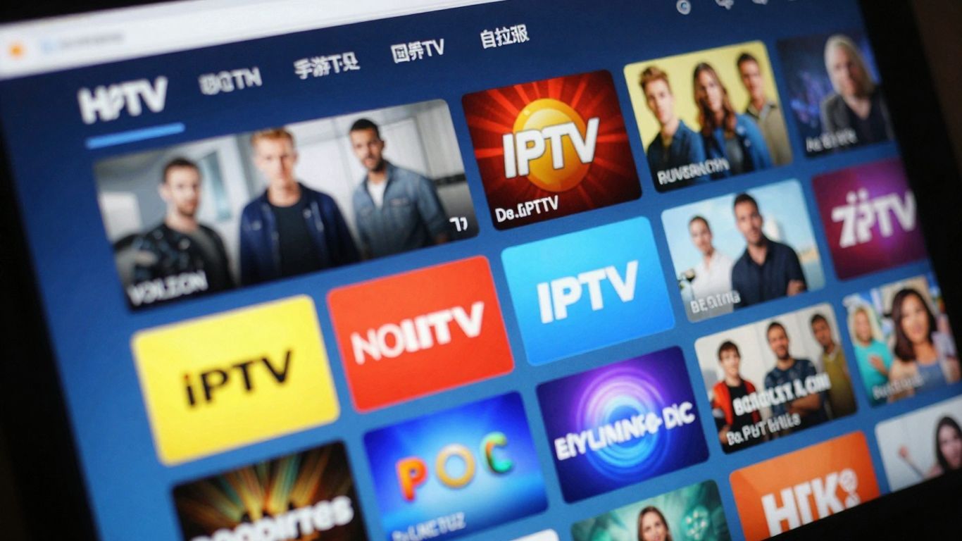 Hot IPTV app interface with channel logos and previews