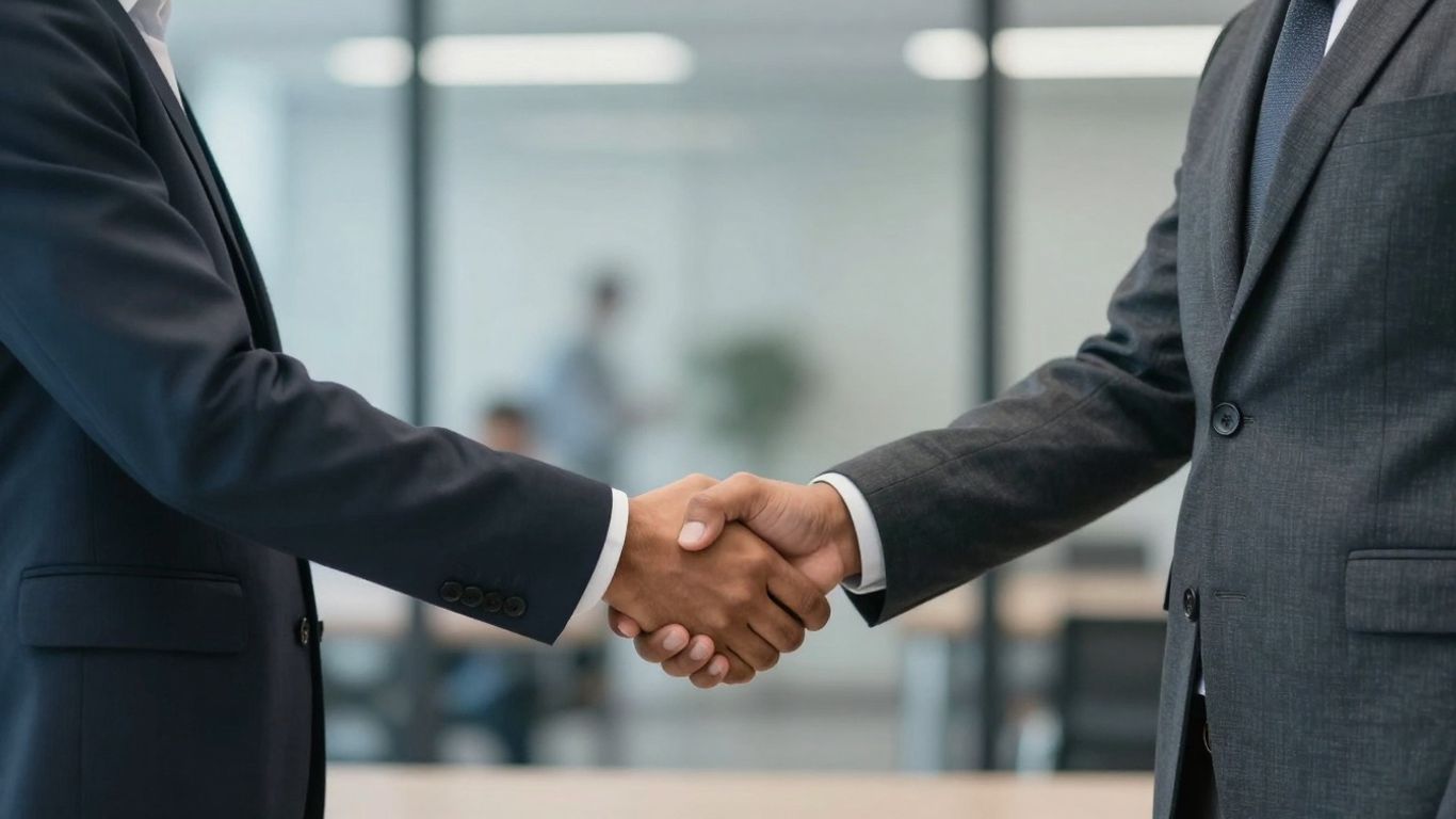 Business handshake symbolizing managed security partnership.