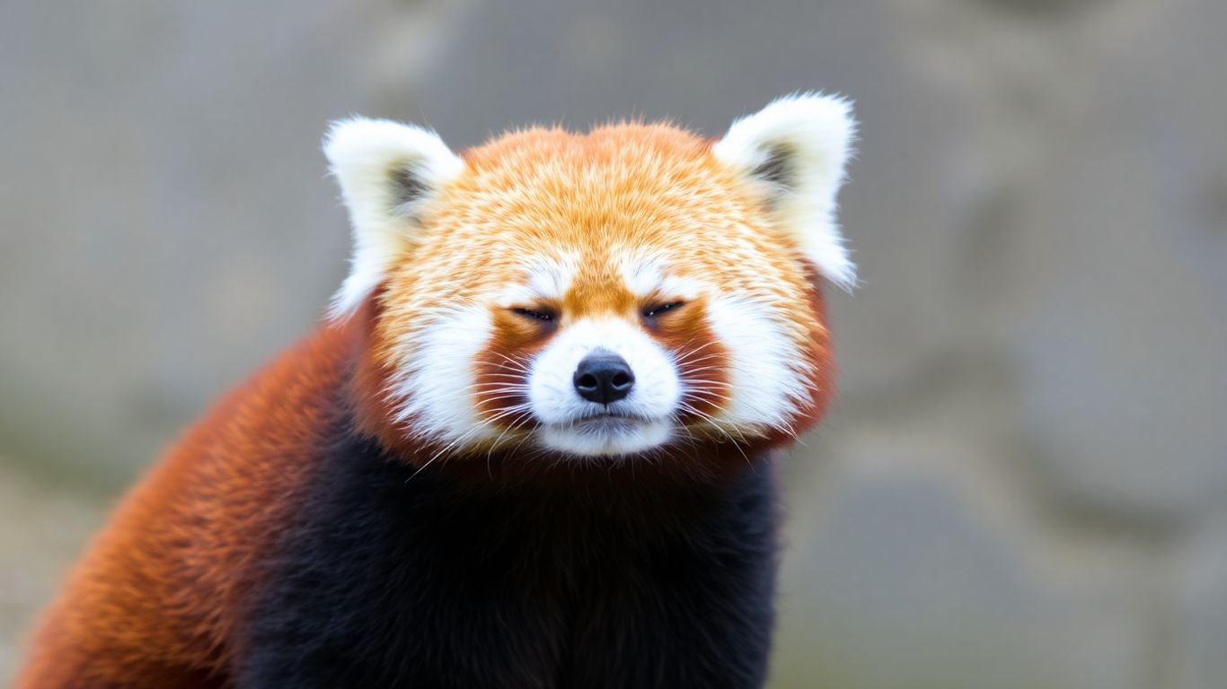 Panda roux au repos, yeux fermés, pelage roux.
