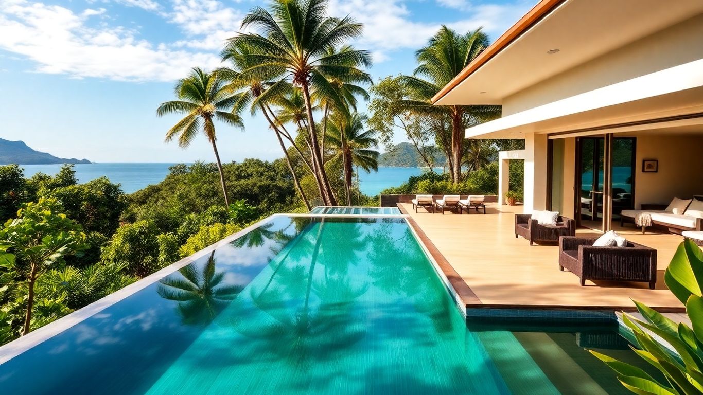 Luxury villa with infinity pool overlooking the sea.