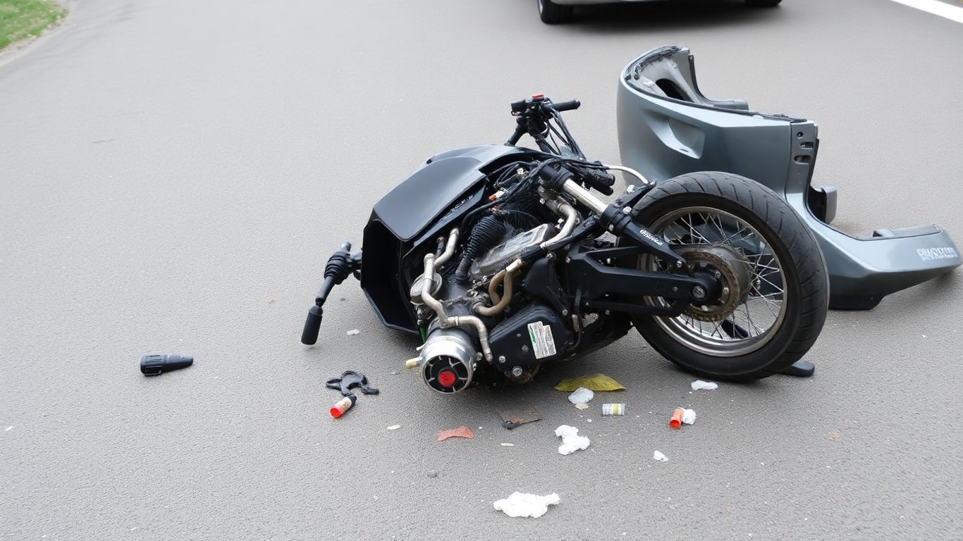 Damaged motorcycle after an accident