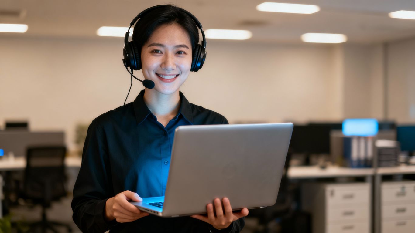 IT support technician assisting with a laptop.