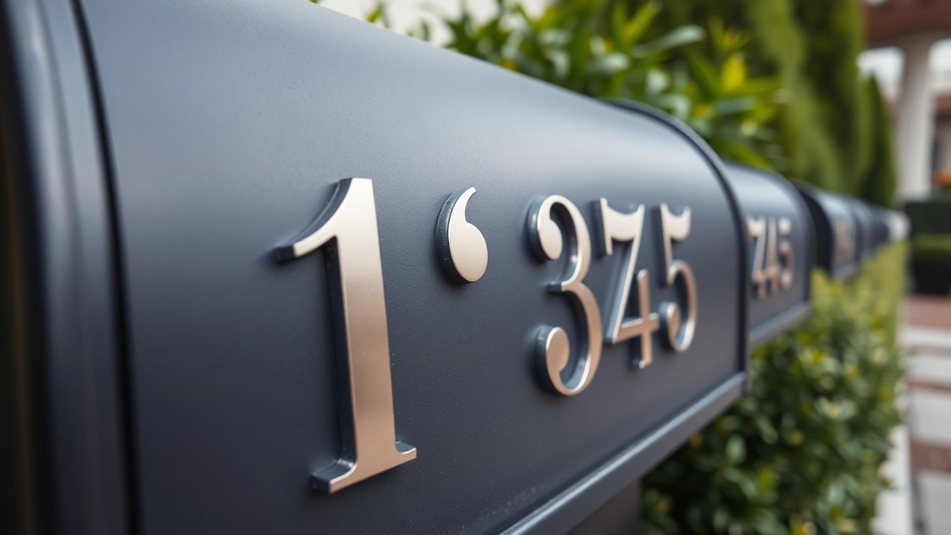 Mailbox with clear, decorative house numbers.