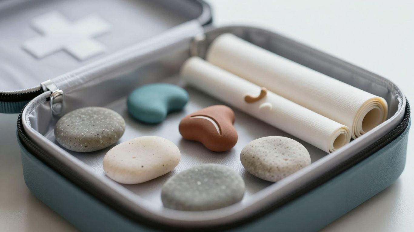 First-aid kit with tactile tools, scripts, and mini-movements.