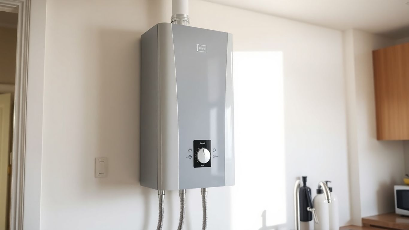 Moderner Warmwasserbereiter in einer sauberen Küche.