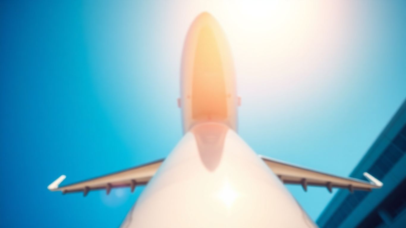 Airplane in flight against a blue sky.