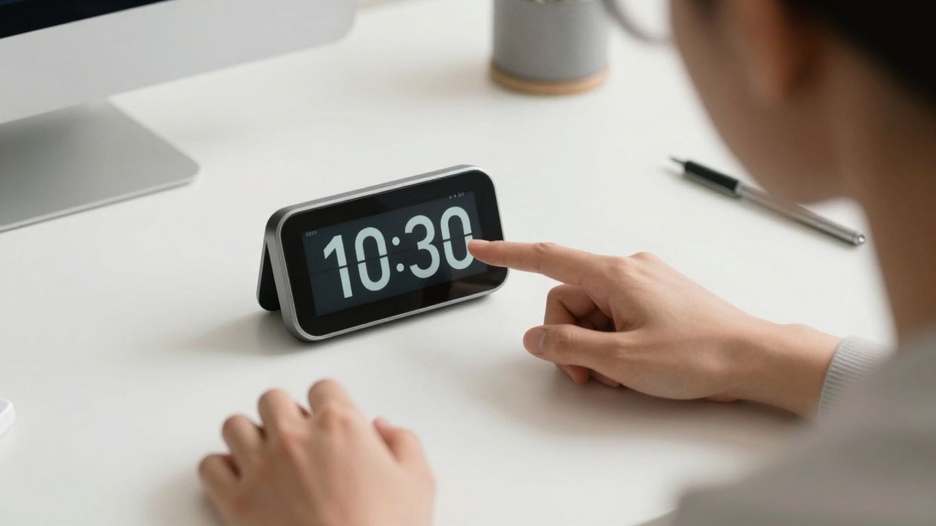 Digital focus timer on a desk.