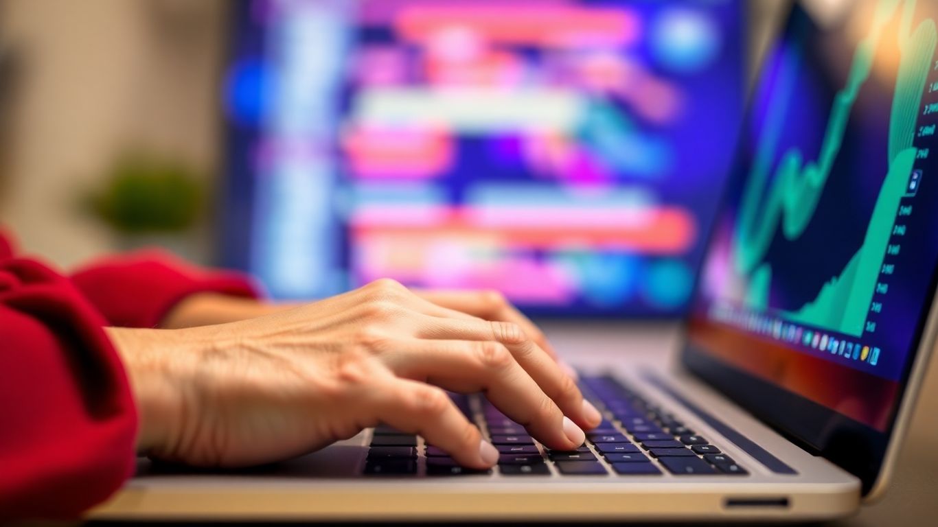 Mains tapant sur un clavier d'ordinateur portable.