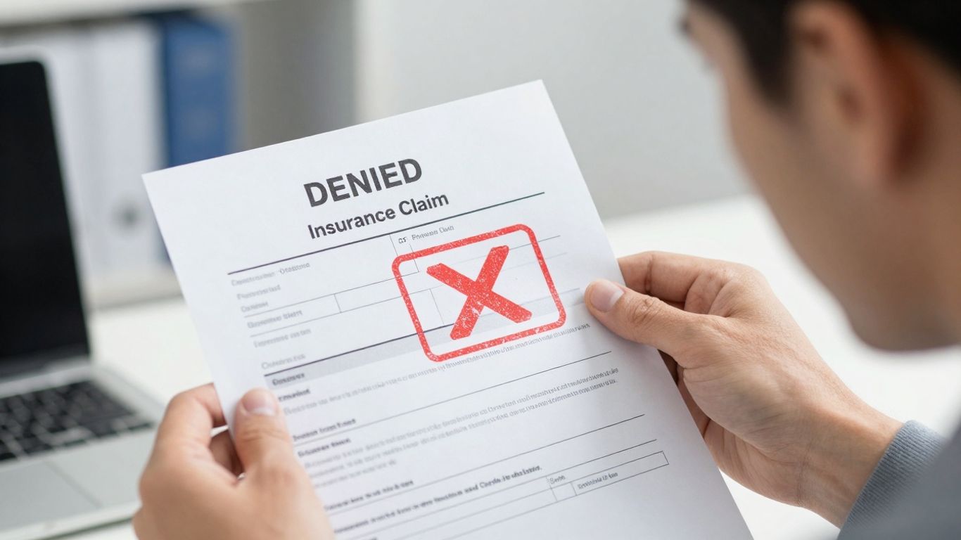 Denied insurance claim form with a red X.