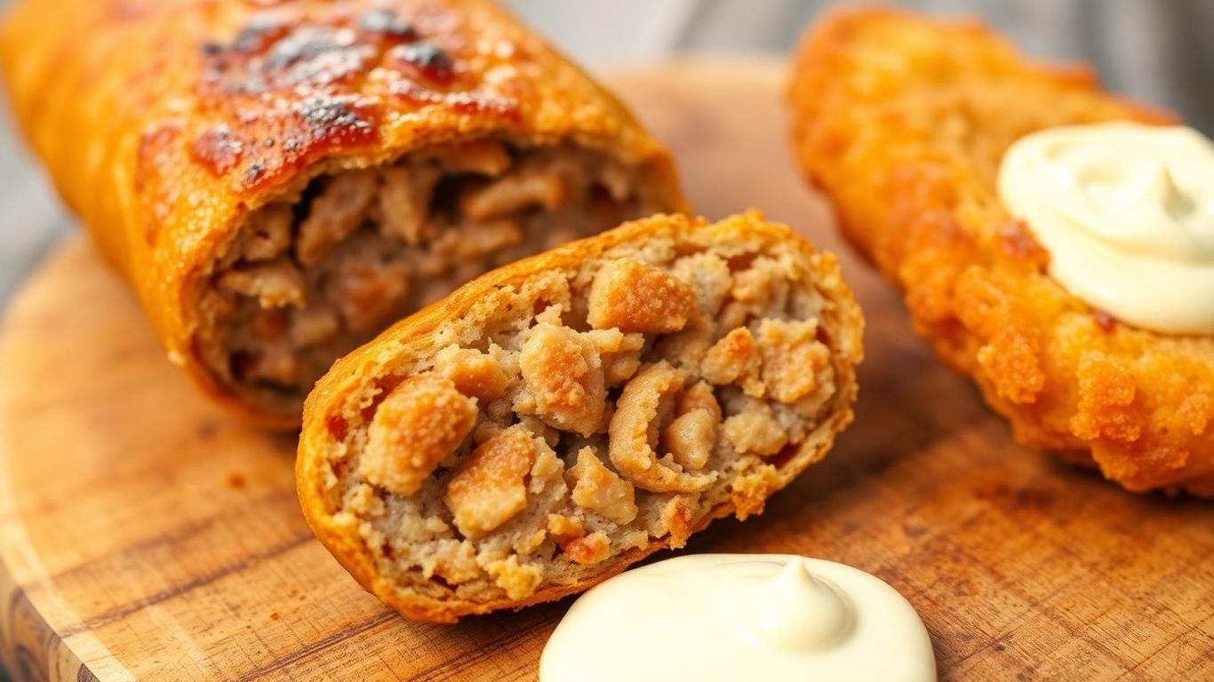 Golden-brown frikandel and kroket with mayonnaise.