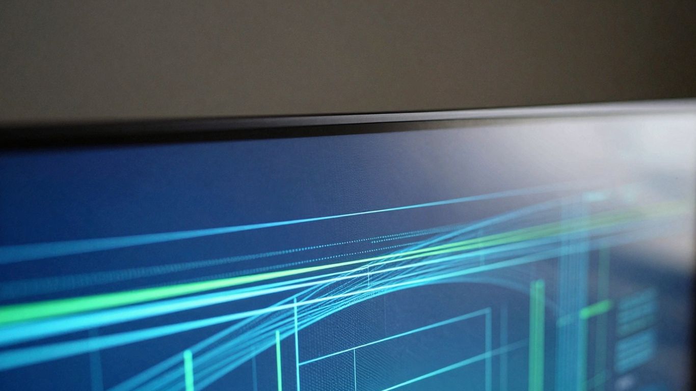 Digital interface on a glowing television screen.