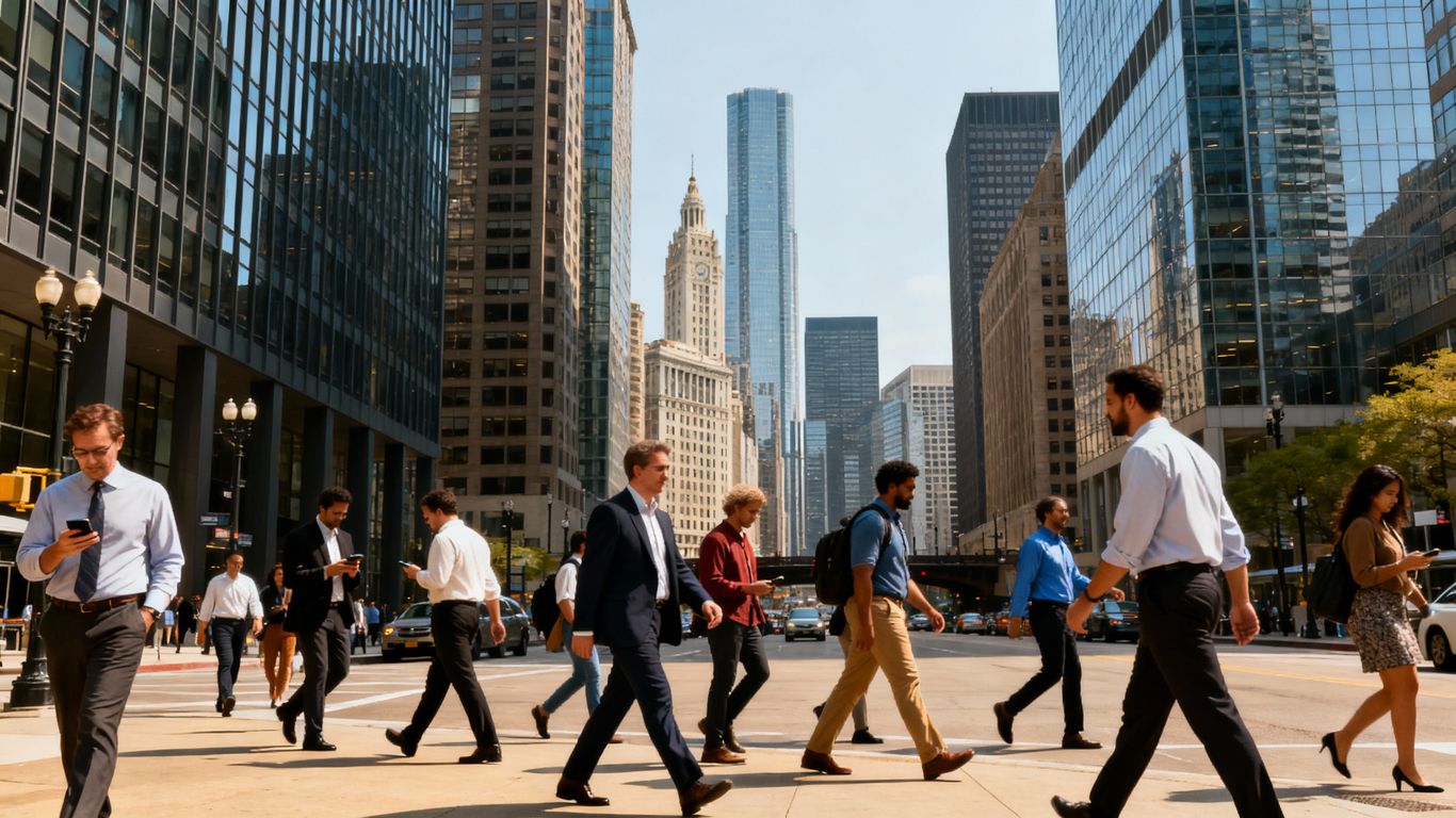 Chicago skyline with professionals