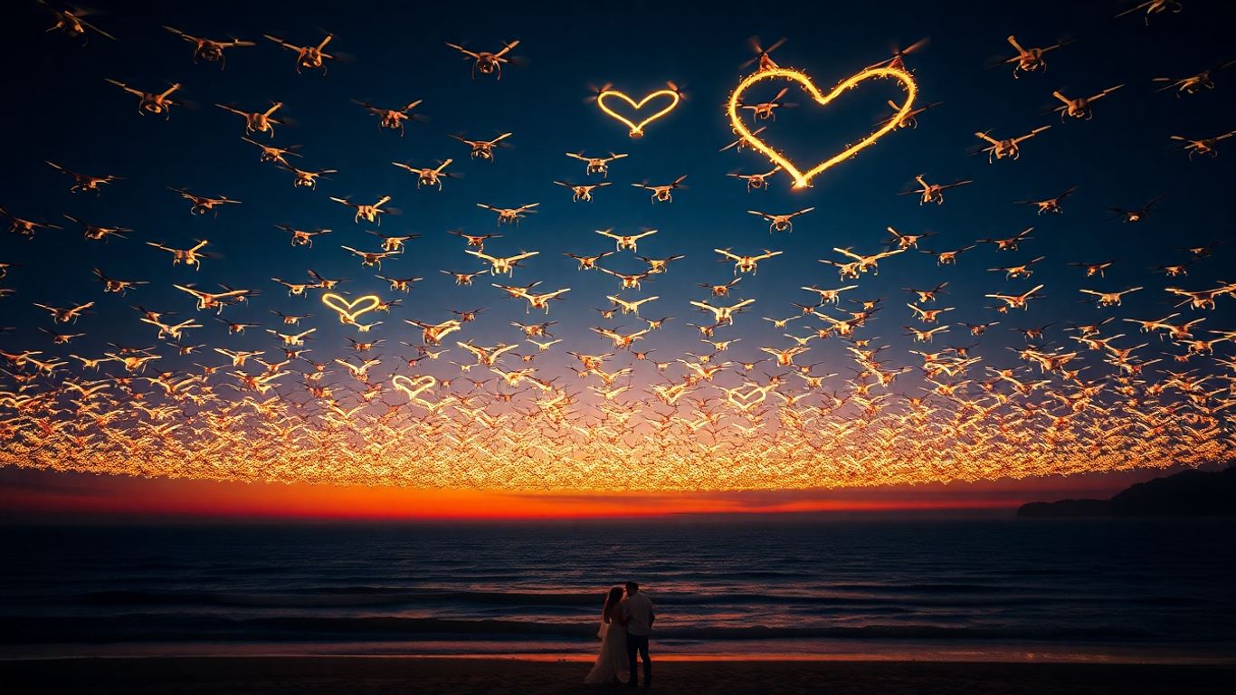 Drone light show wedding in Bali at night