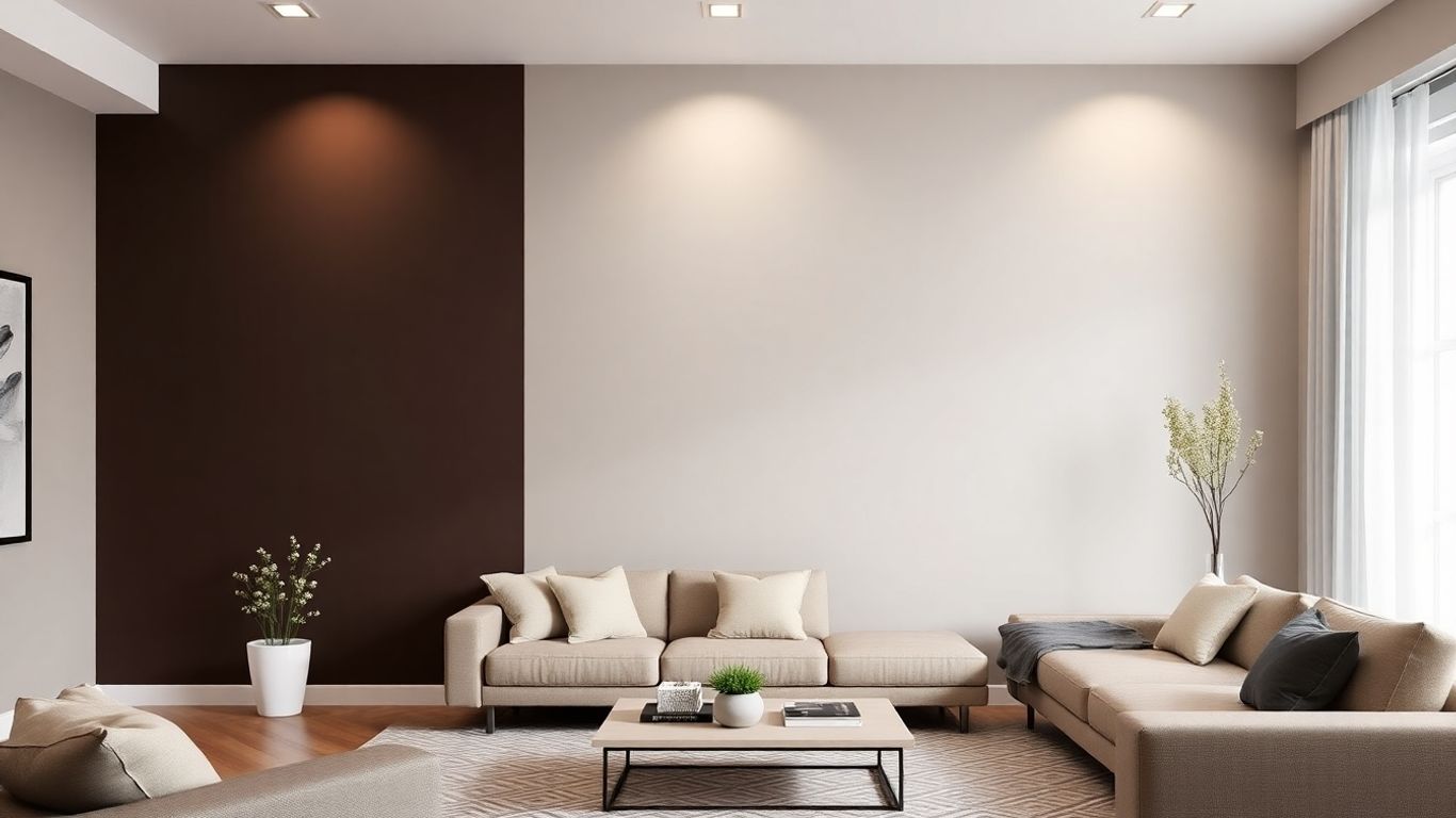 Pereți vopsiți în două culori, design modern.