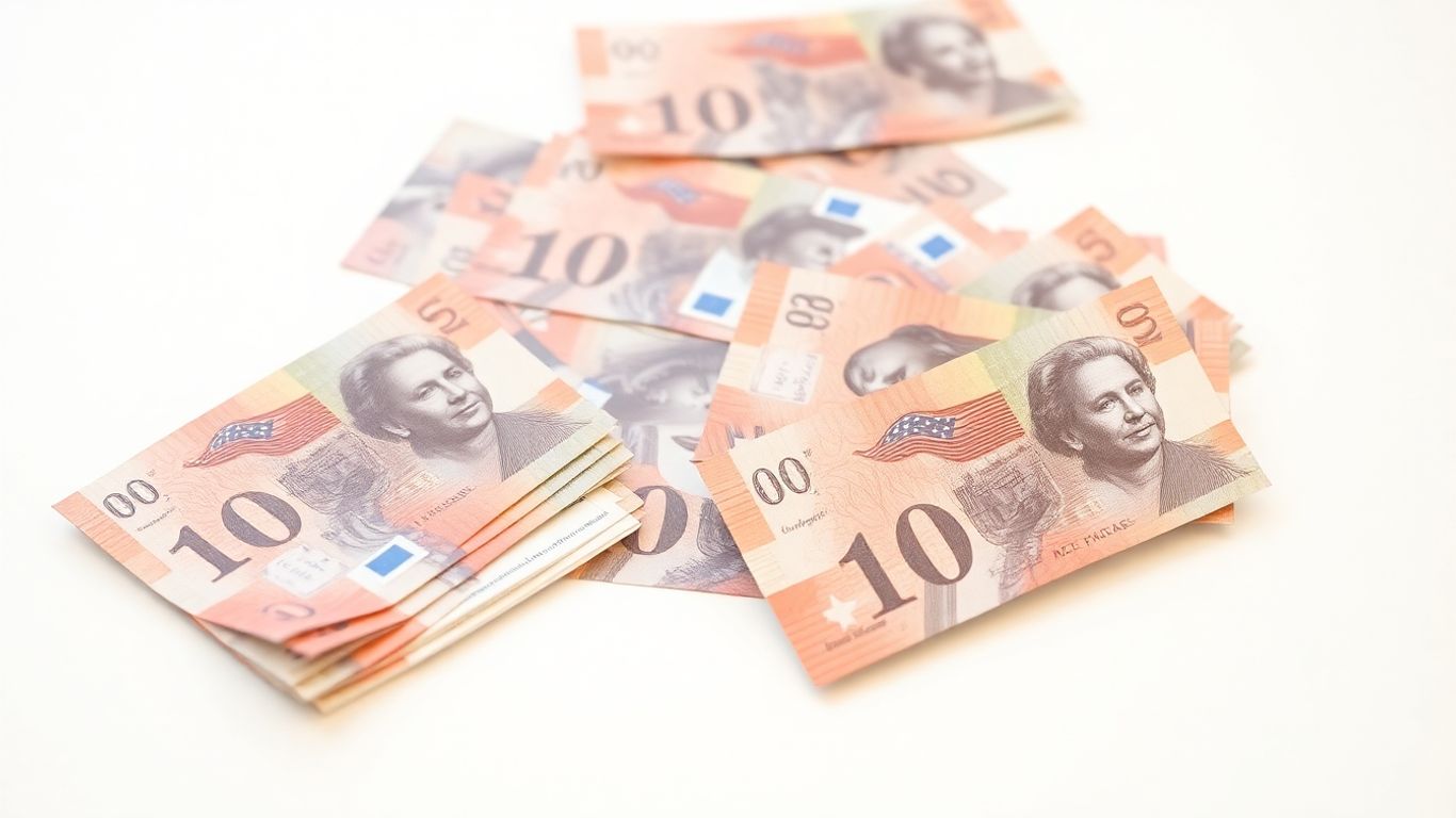 Australian dollars and coins on a table.