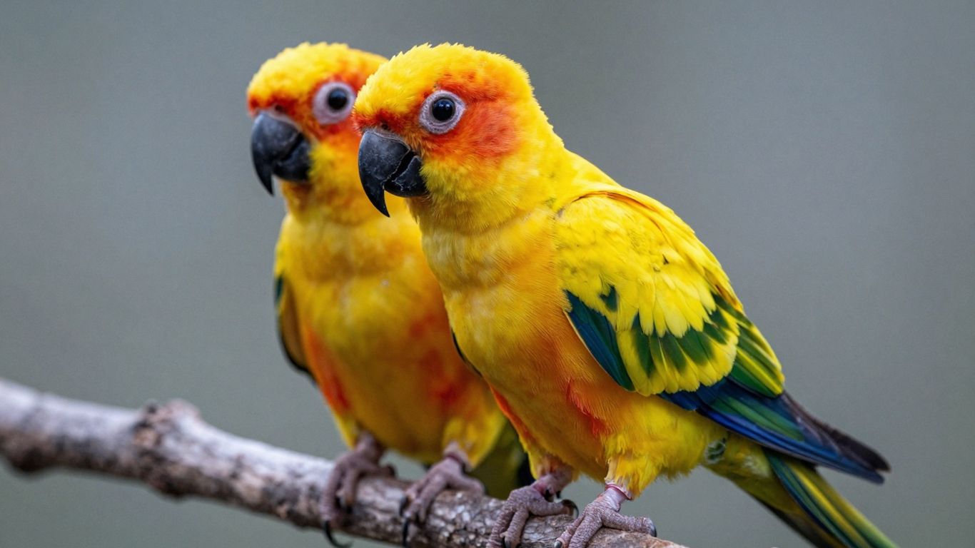 Golden Conure bird for sale, bright yellow feathers.