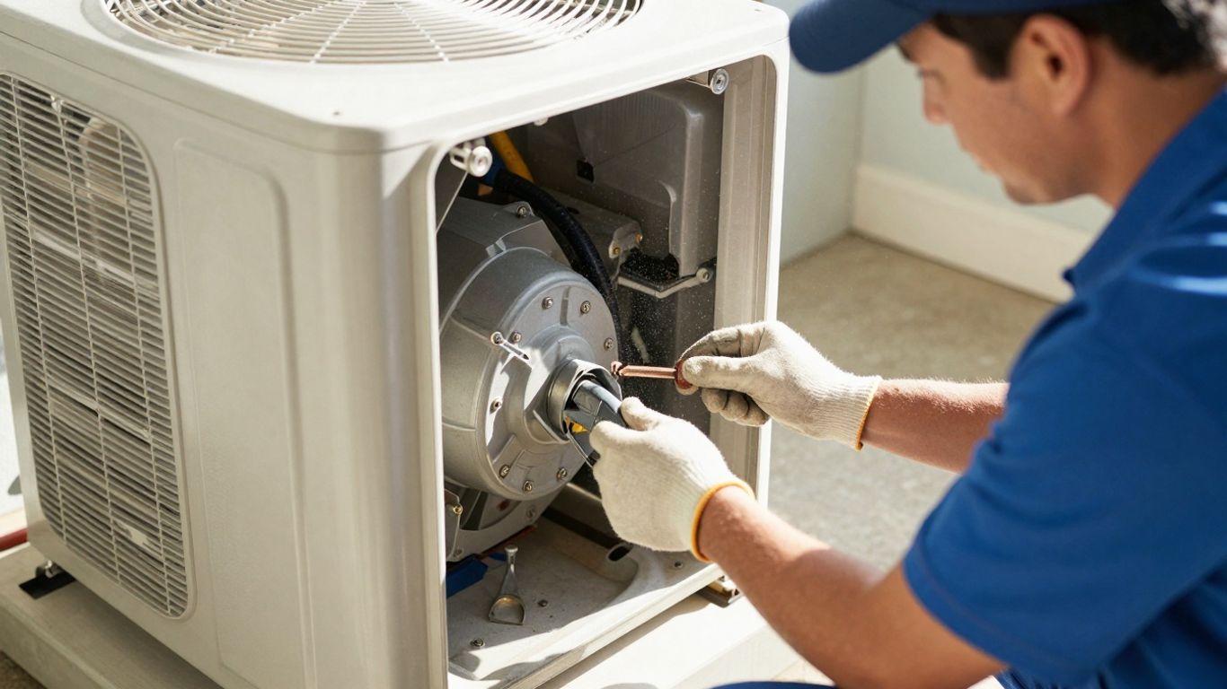 HVAC technician inspecting a home heating and cooling system.