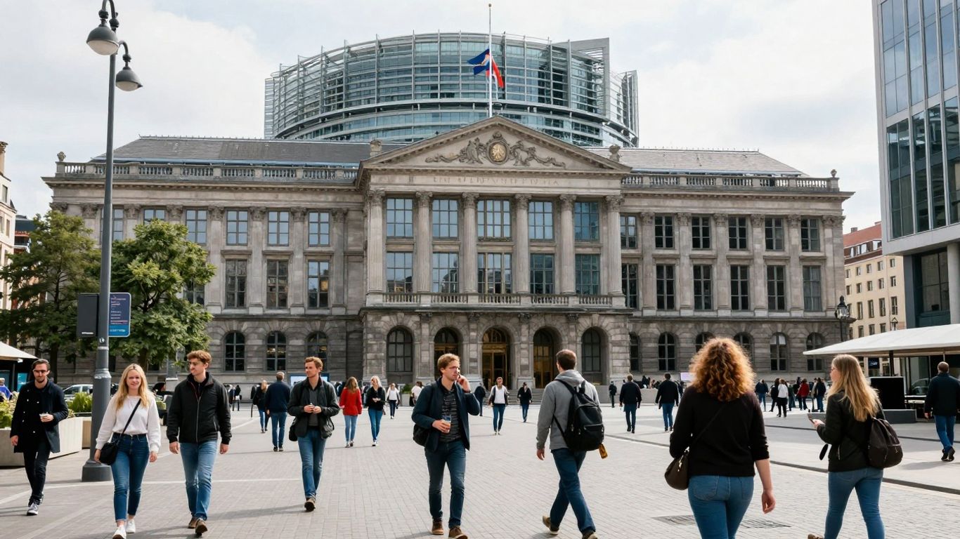 Europees Parlementsgebouw en mensen in Brussel