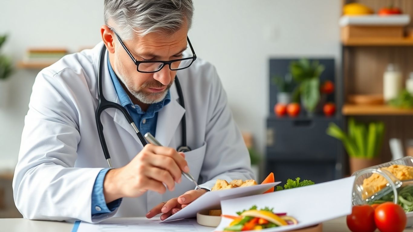 Médico analisando um plano alimentar saudável e personalizado.