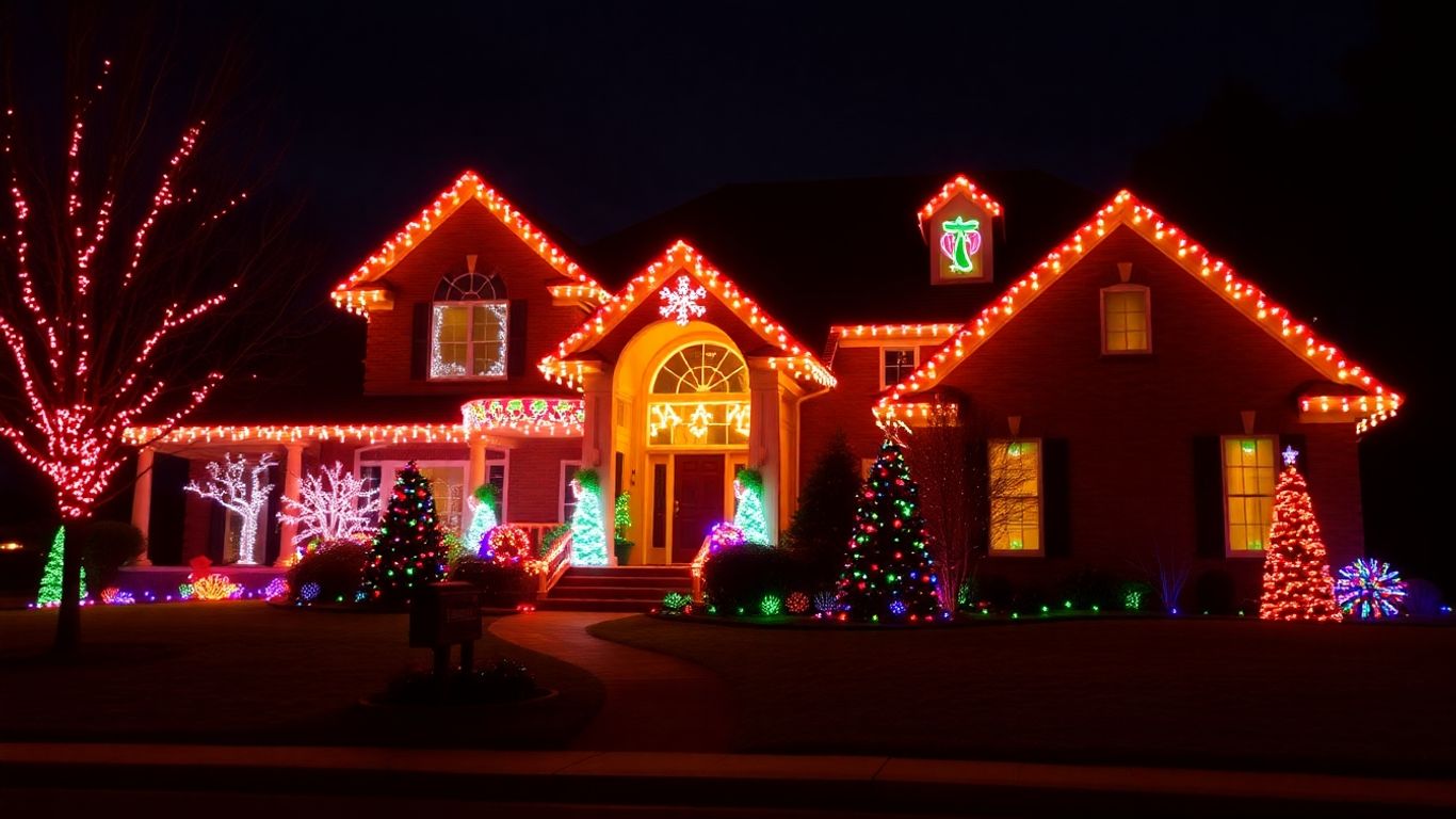 Permanent Christmas lights illuminate a Lake St. Louis home.