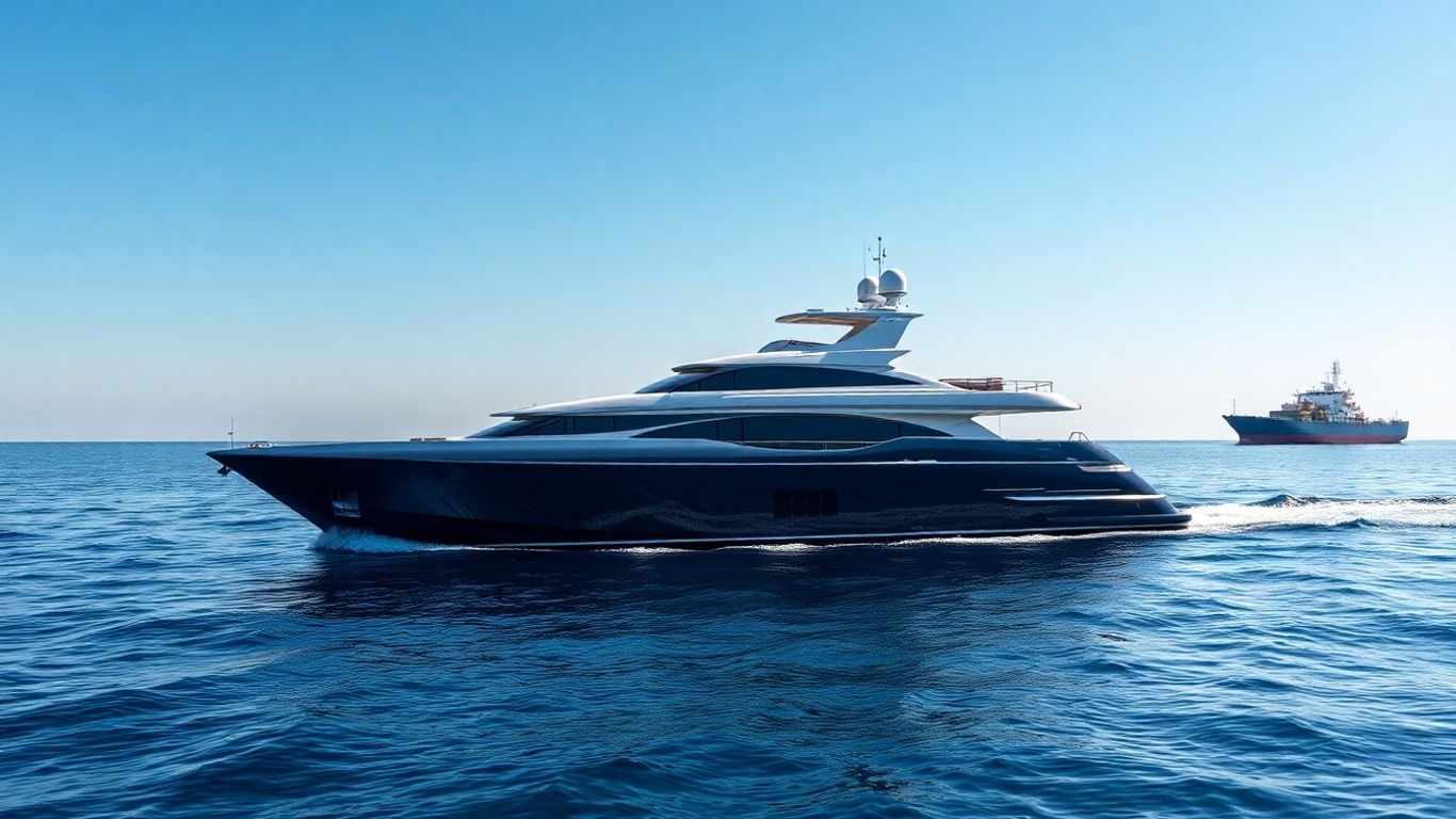 Luxury yacht and cargo ship on the ocean