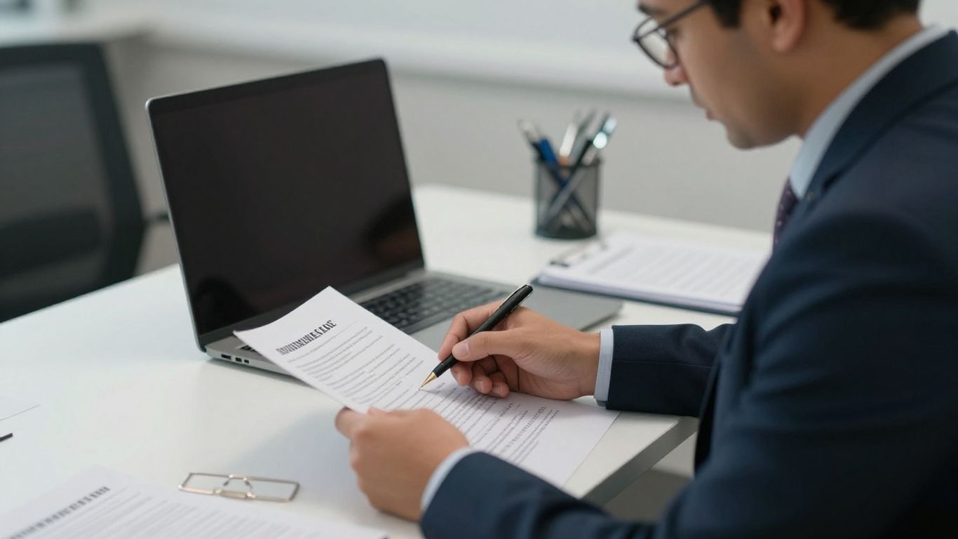 Insurance underwriter reviewing documents