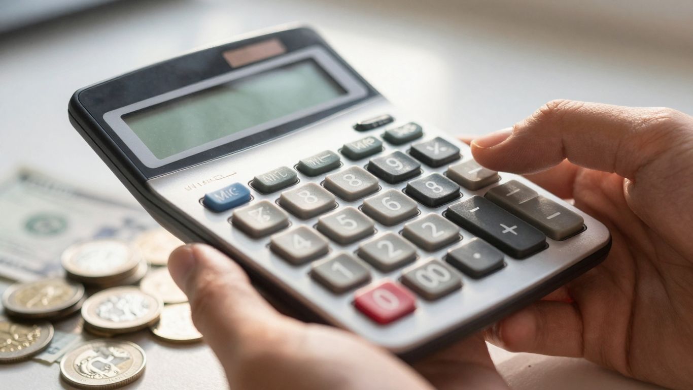 Hand with calculator and money