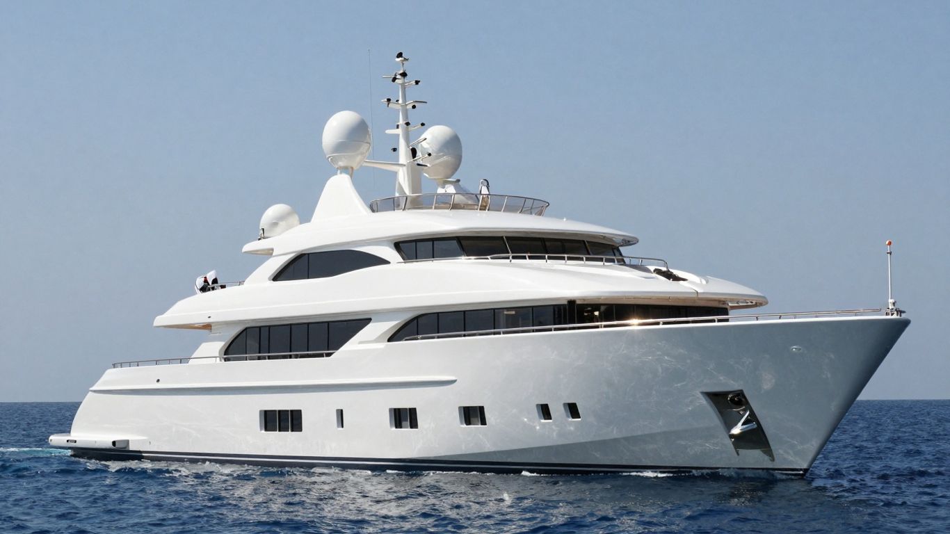Sleek, luxurious superyacht on a calm ocean.