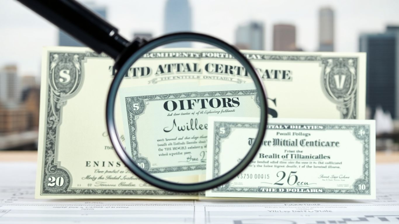 Stock split certificate divided into three parts.