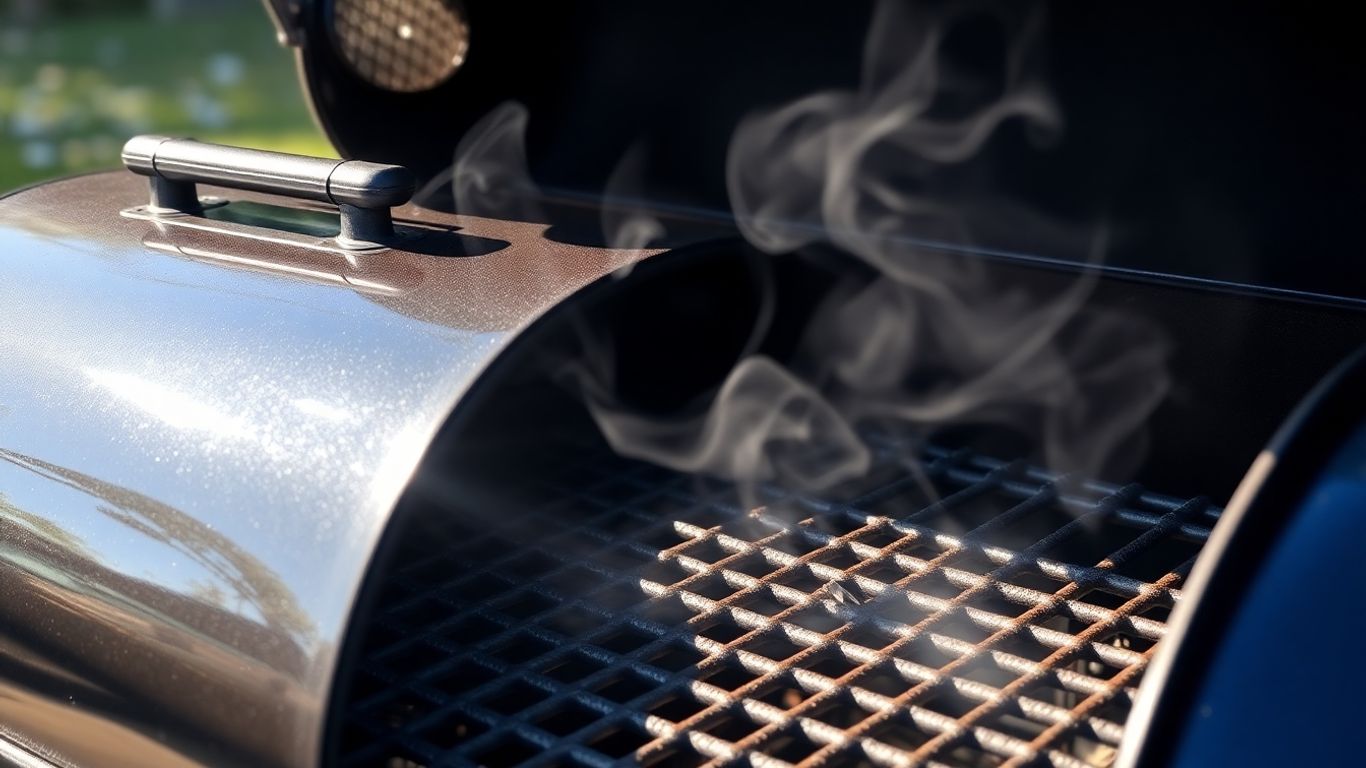 Smoker grill with dark patina and smoke.