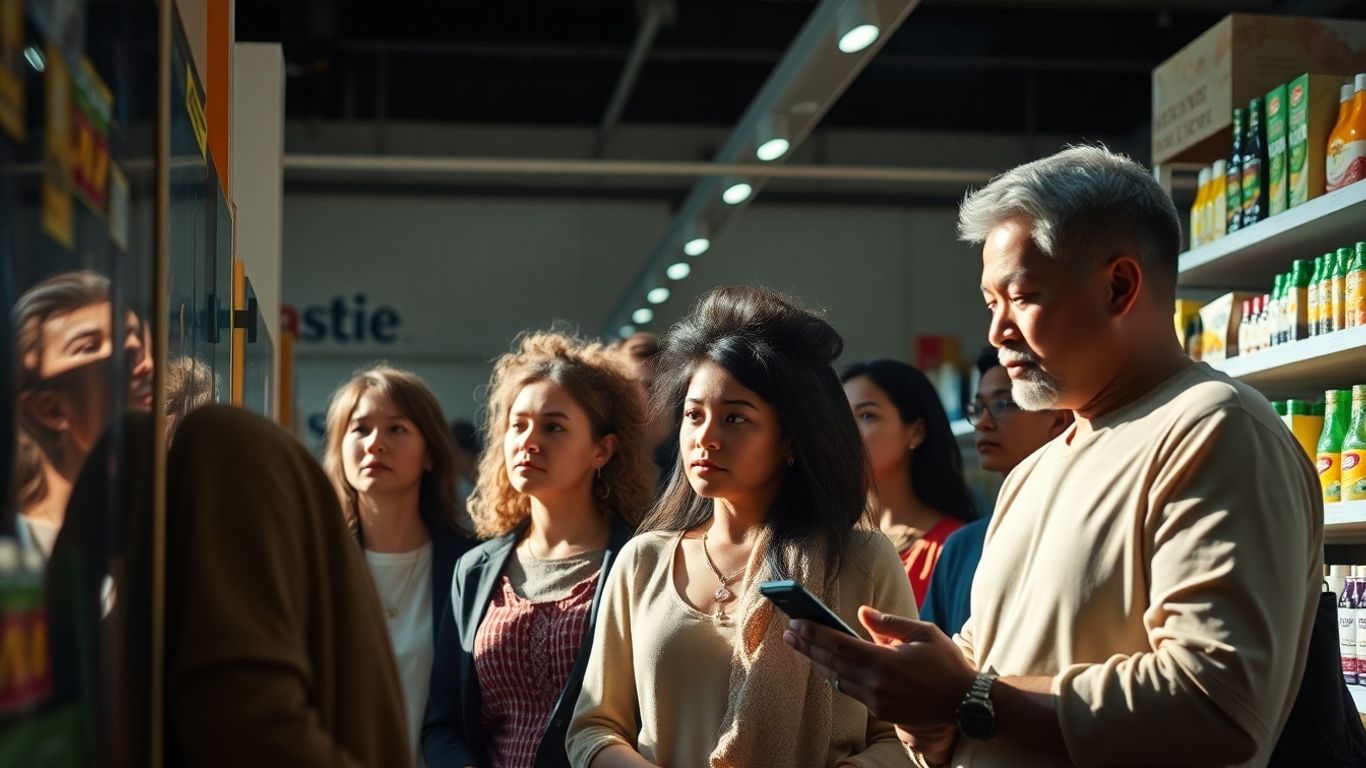 Consumers examining products in a store.