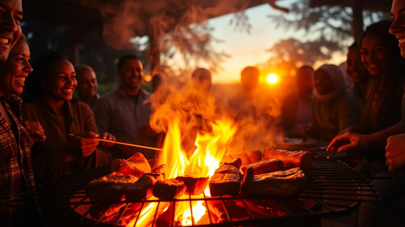 African braai with grilled meats and people