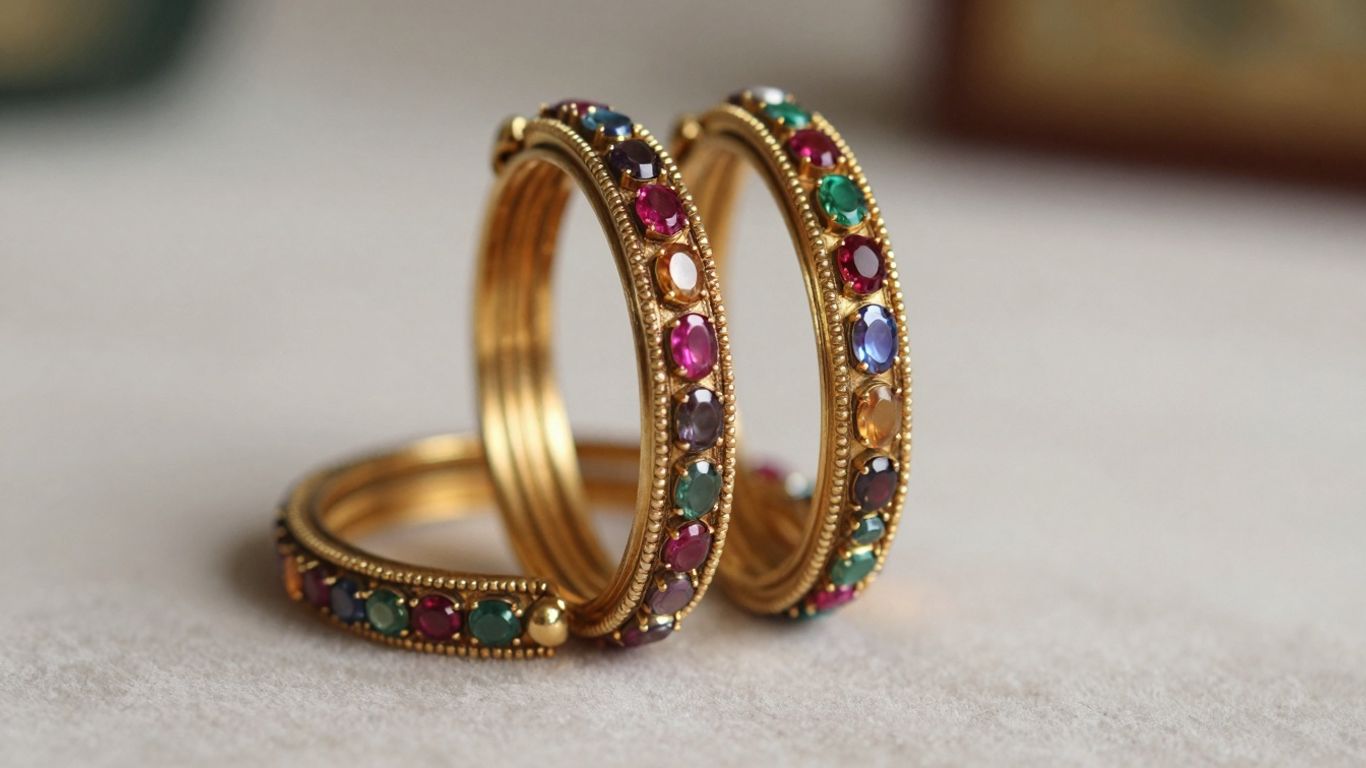 Close-up of ornate Kundan bangles with gemstones.