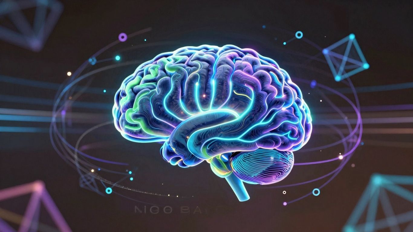Digital brain with glowing neural pathways and nodes.